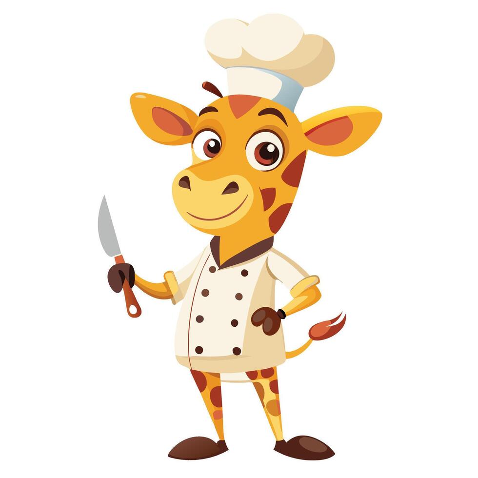 Giraffe chef holding a knife vector