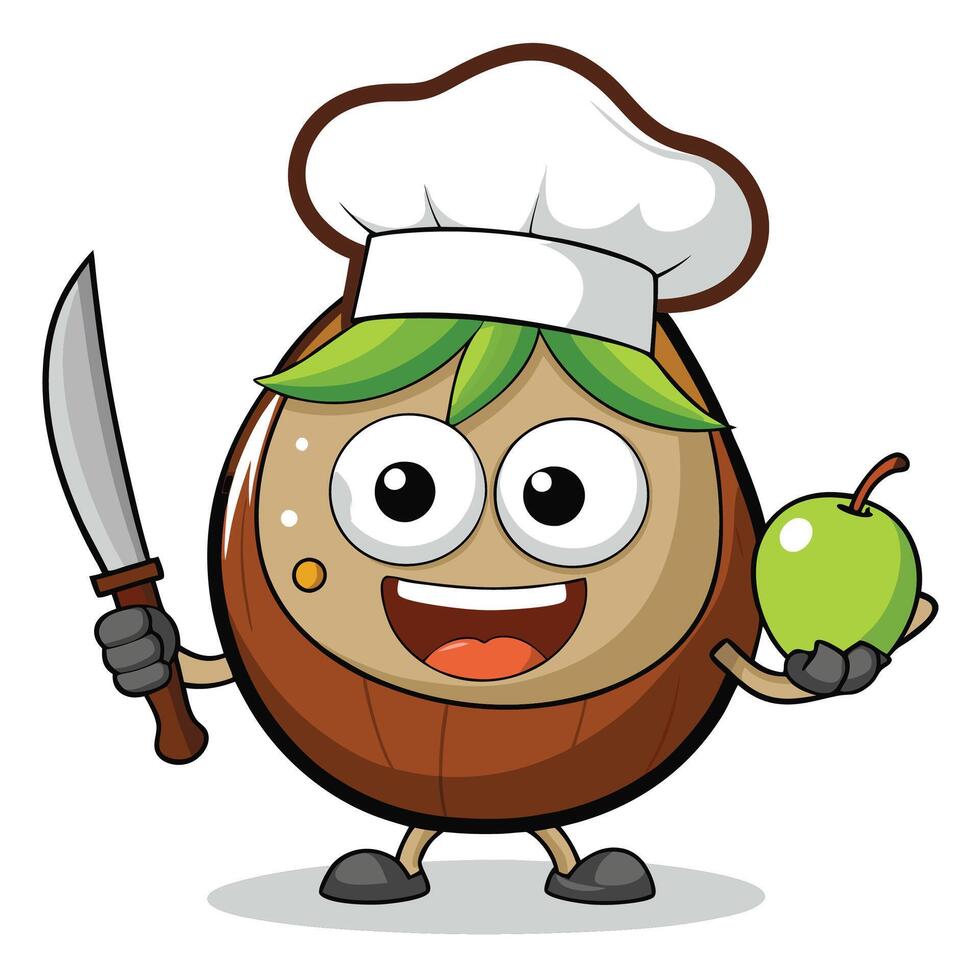 Funny fruit chef holding a knife and apple vector