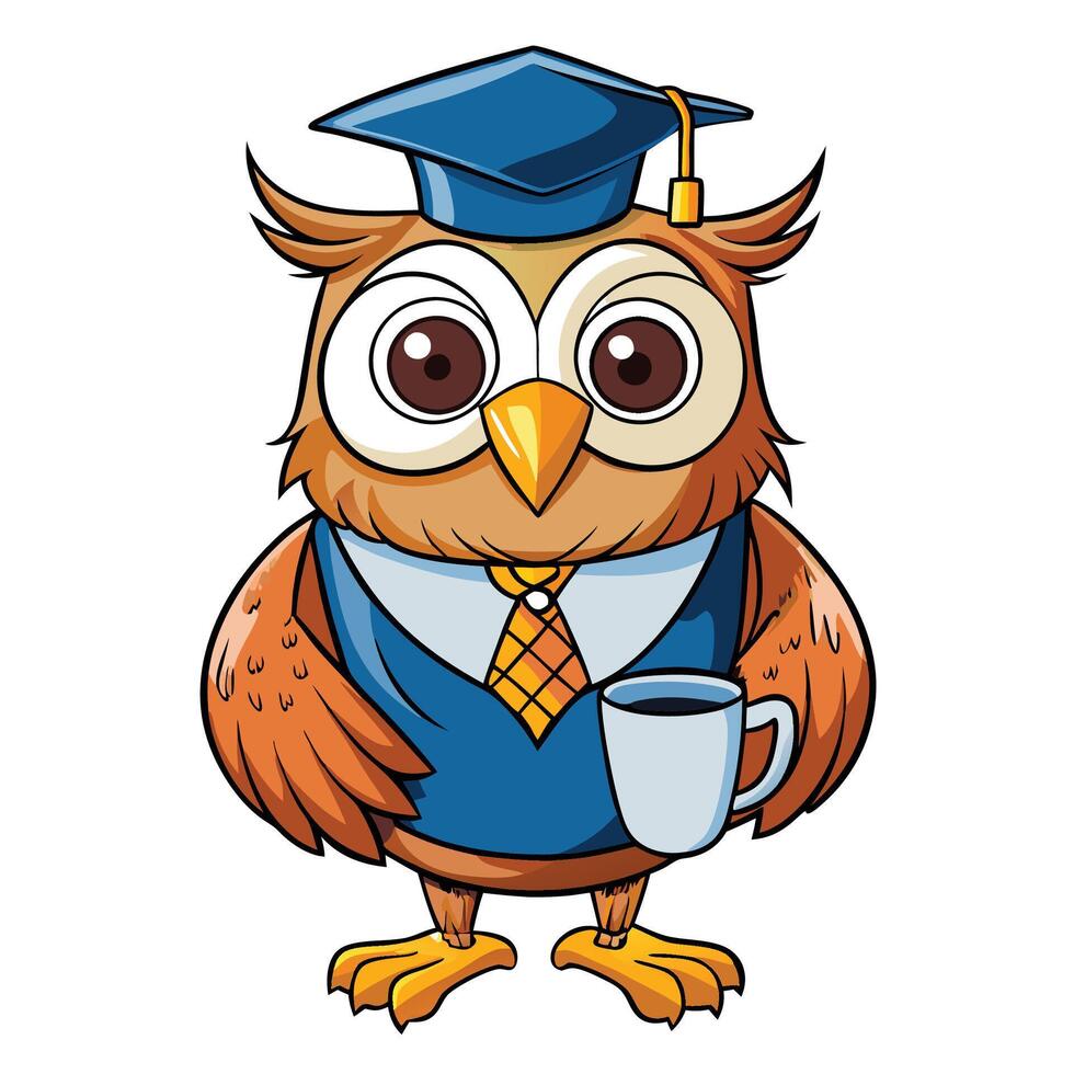 Graduated owl holding coffee vector