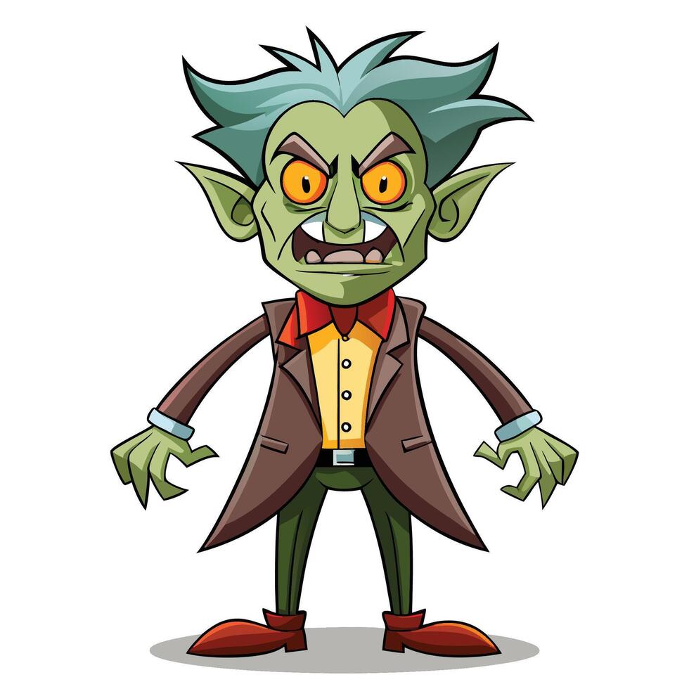 Grumpy, green goblin in a suit vector