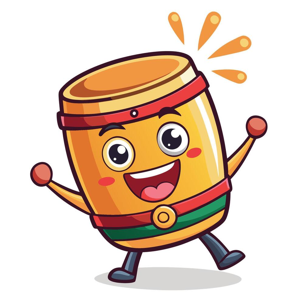 cartoon drum character with arms and legs white background vector