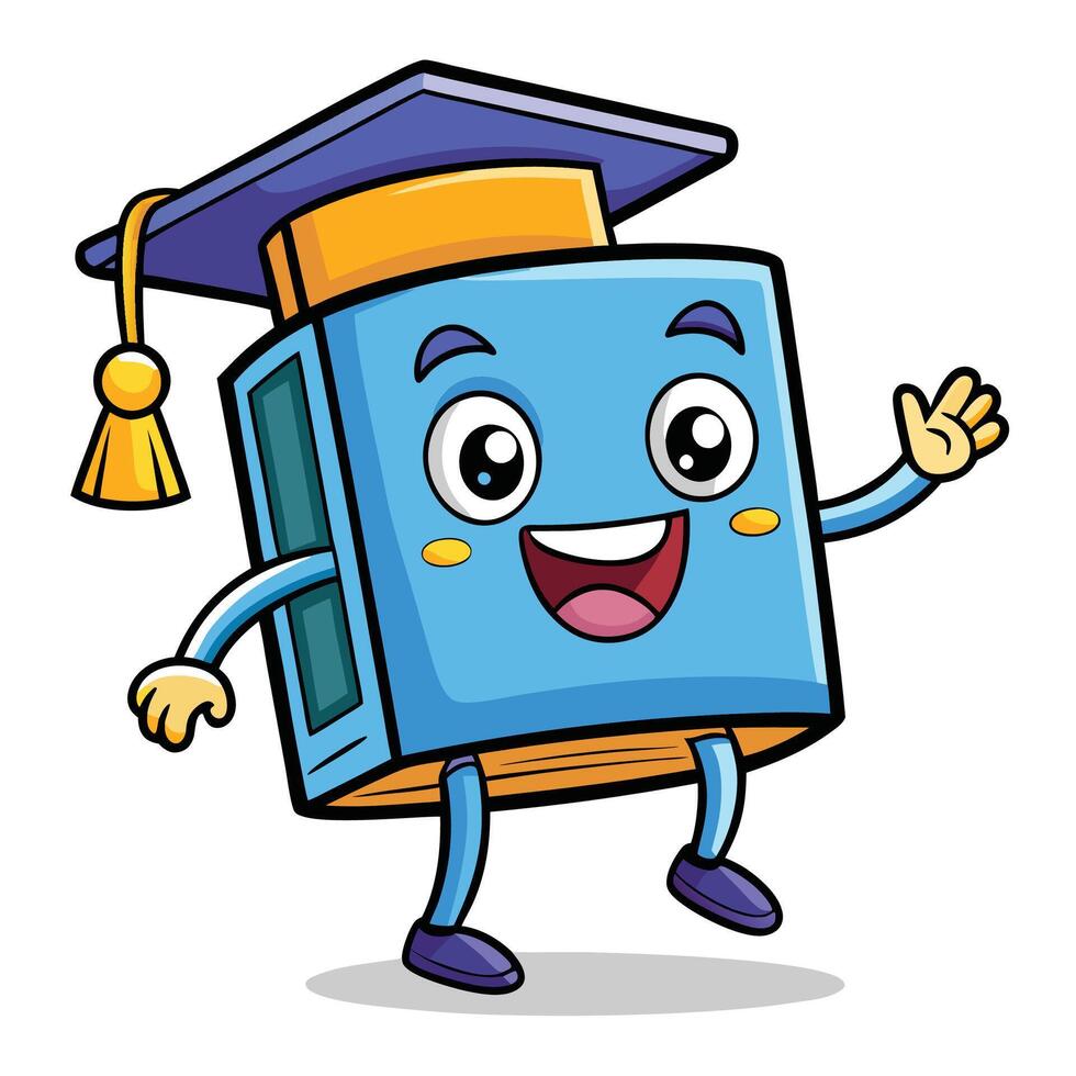 Happy book character with graduation cap vector