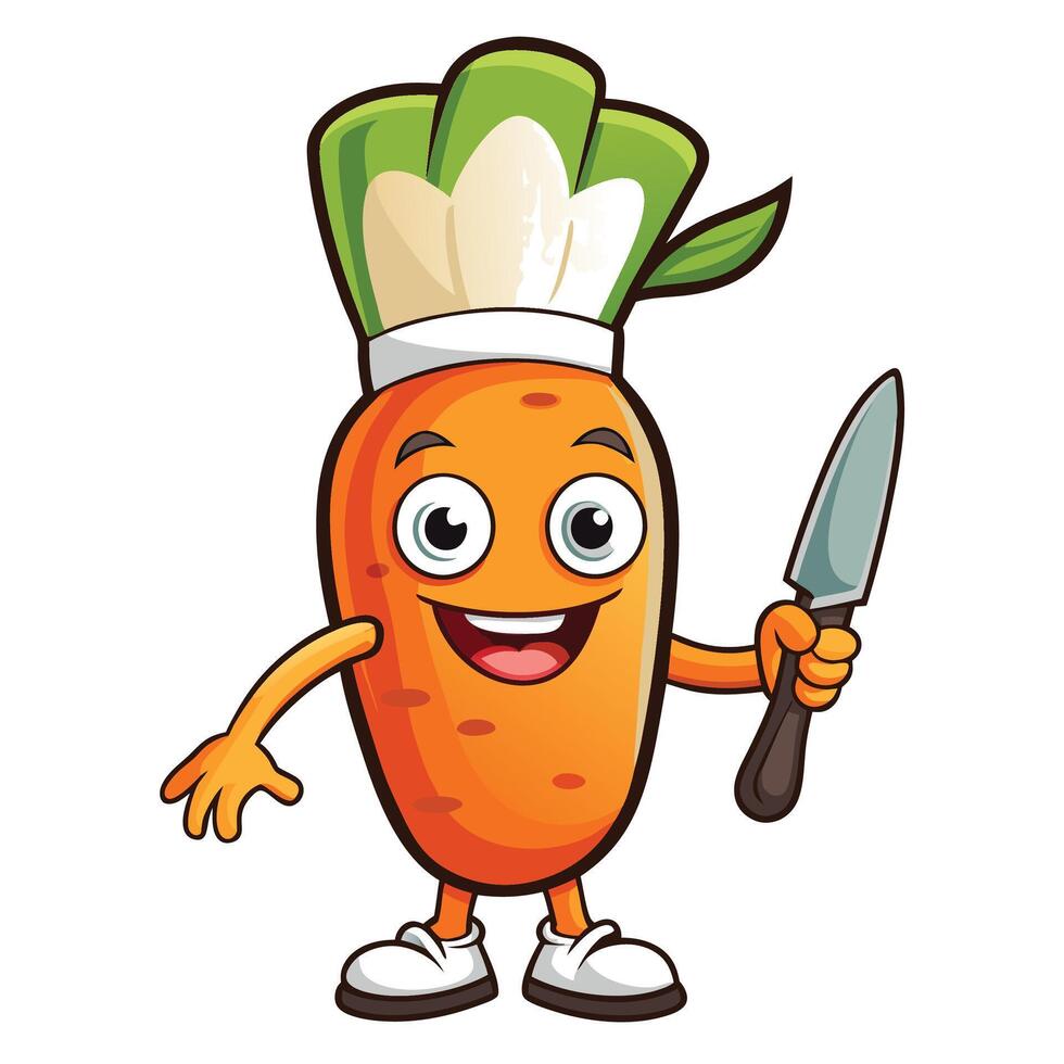 Happy carrot chef with a knife vector