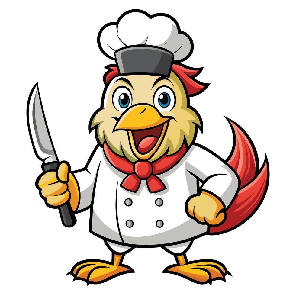 Happy chef chicken character with knife vector
