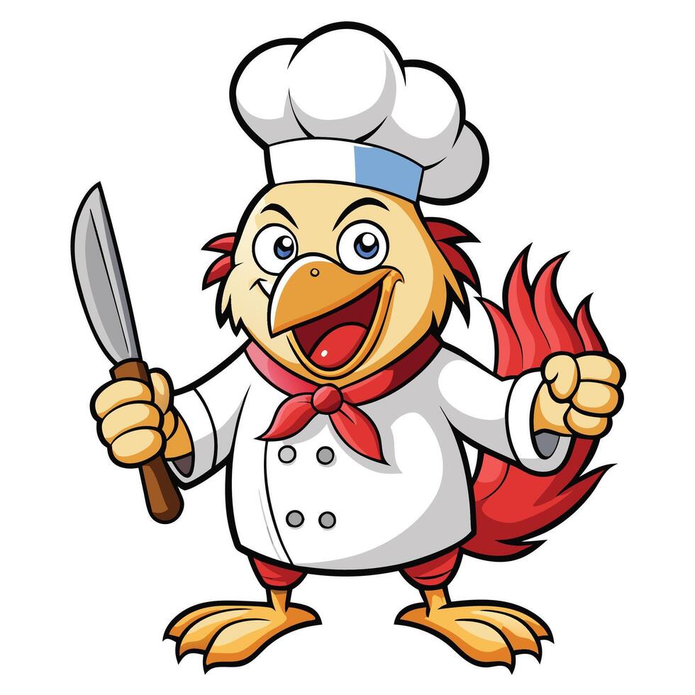 Happy chef chicken with knife vector