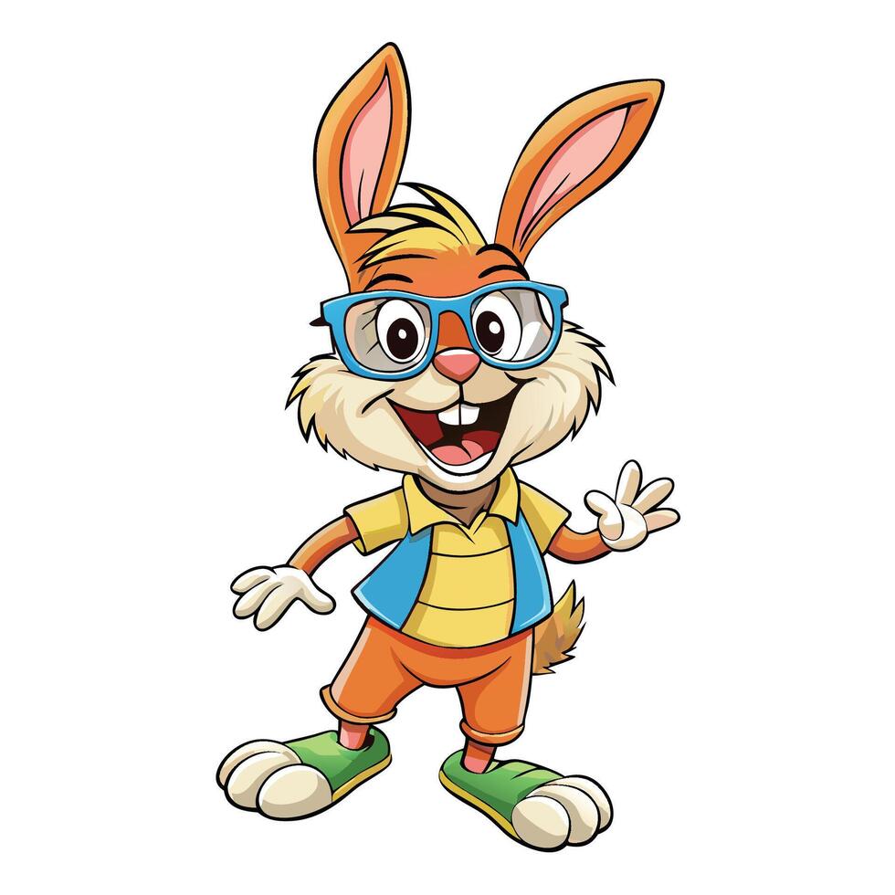 Happy cartoon rabbit wearing glasses vector