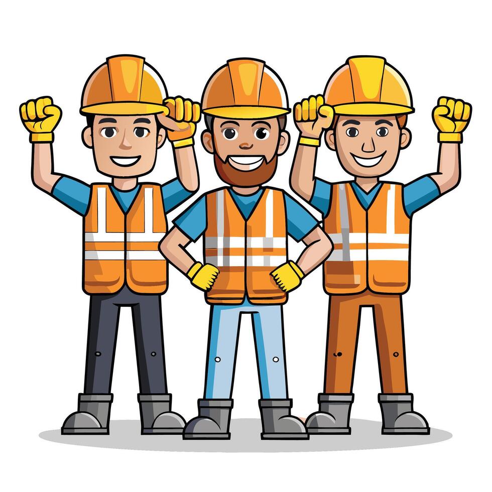 Happy construction workers team vector