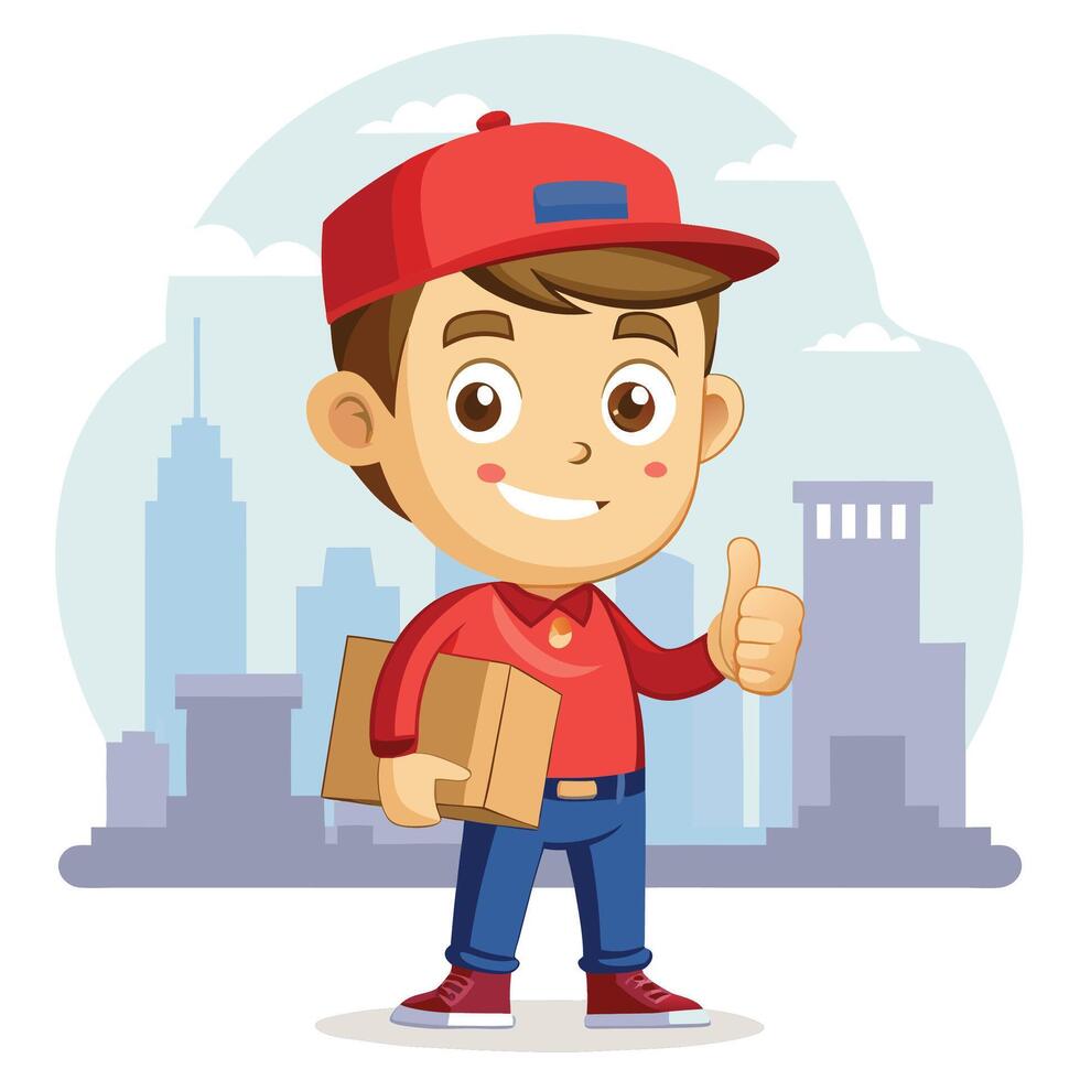 Happy delivery boy with package vector