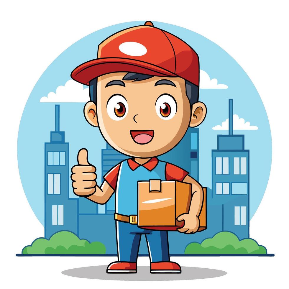Happy delivery person with package vector