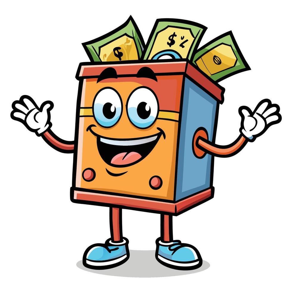 Happy money box character vector