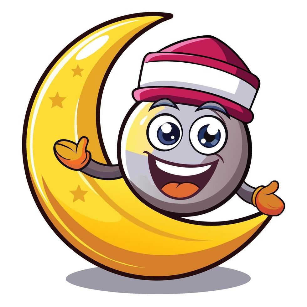 Happy moon ball character resting on crescent moon vector