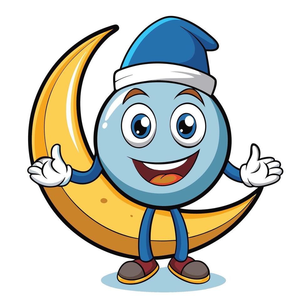 Happy moon character with a sleeping hat vector