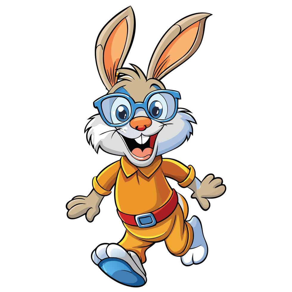 Happy rabbit cartoon character in glasses vector