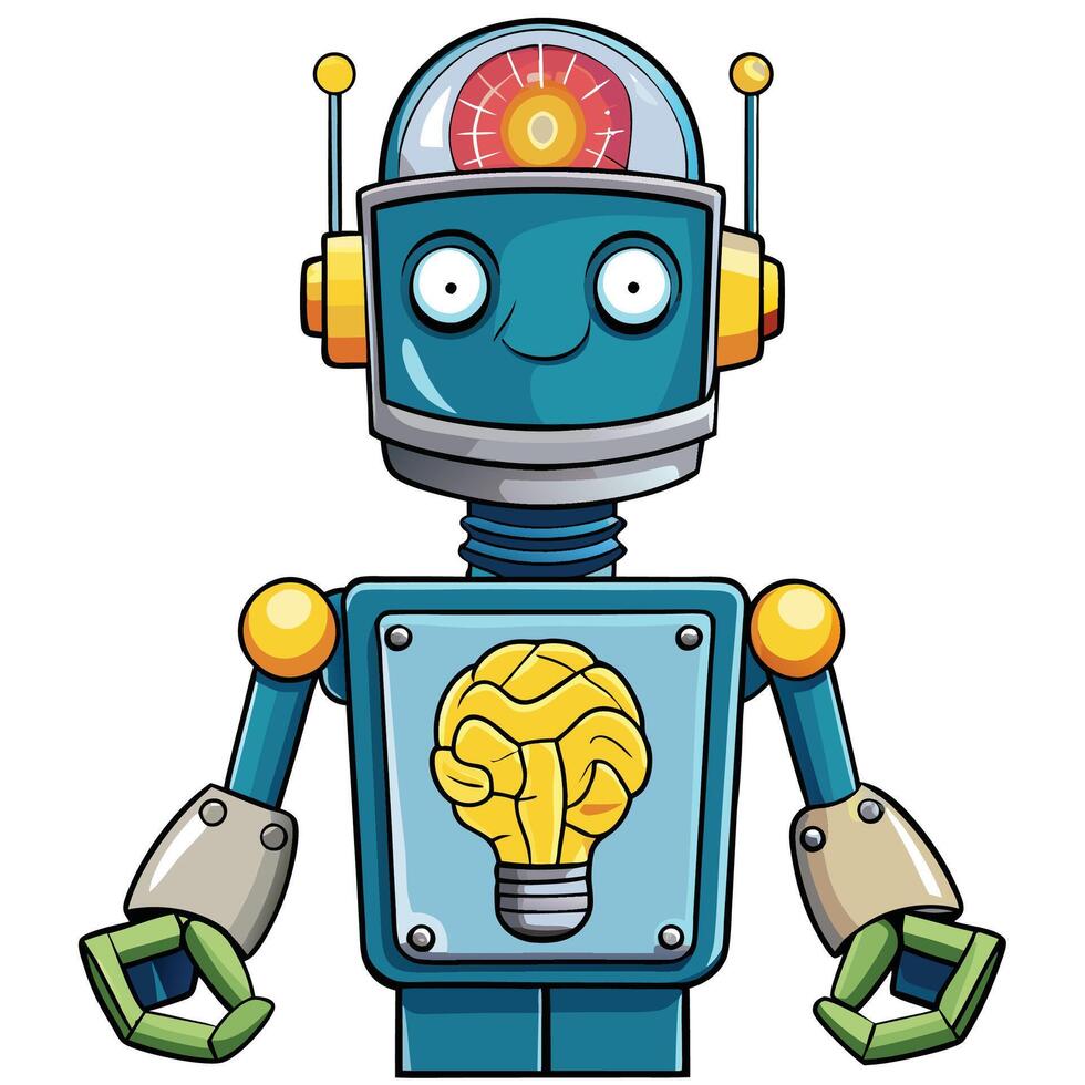 Intelligent Robot with a Lightbulb Idea vector