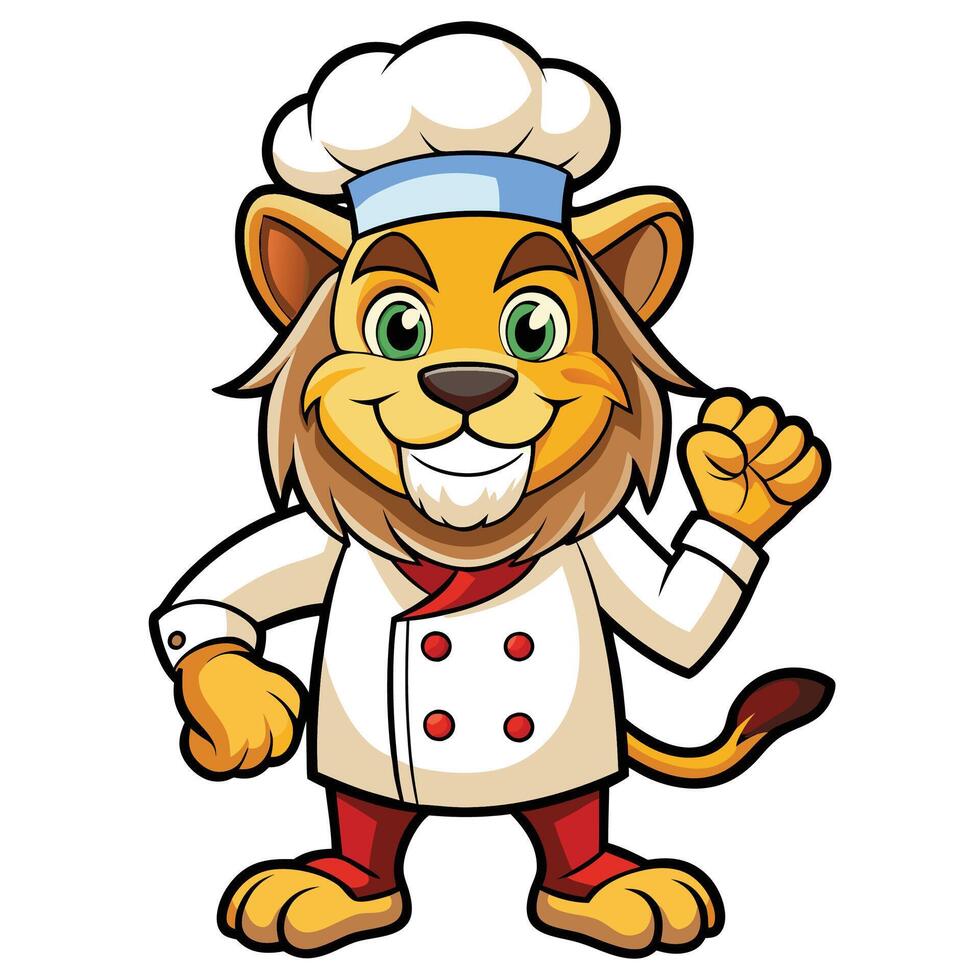 lion chef cartoon mascot illustration vector