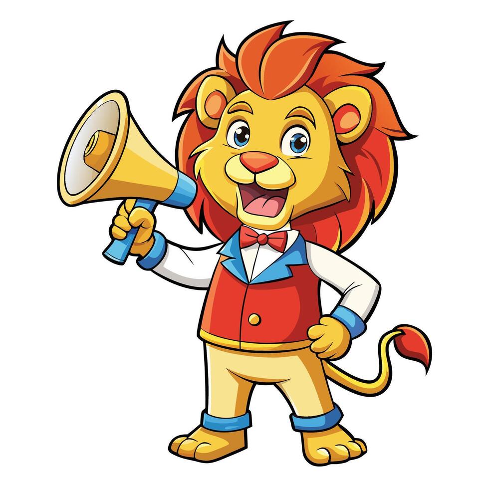 cartoon lion with megaphone illustration vector