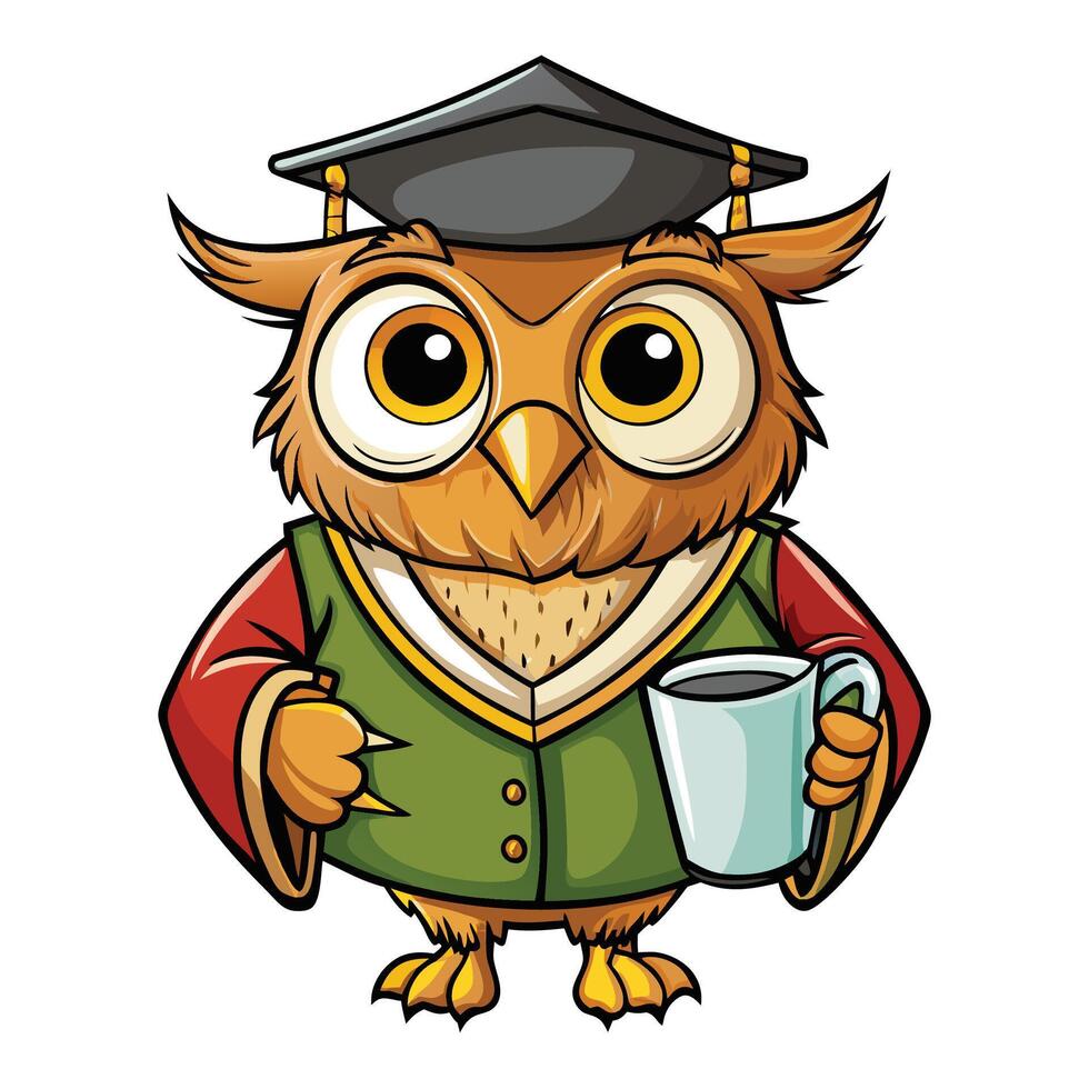 Owl Graduate with Coffee vector
