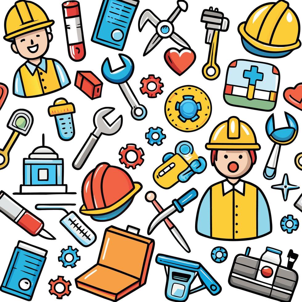Multi-faceted tools and equipment pattern vector