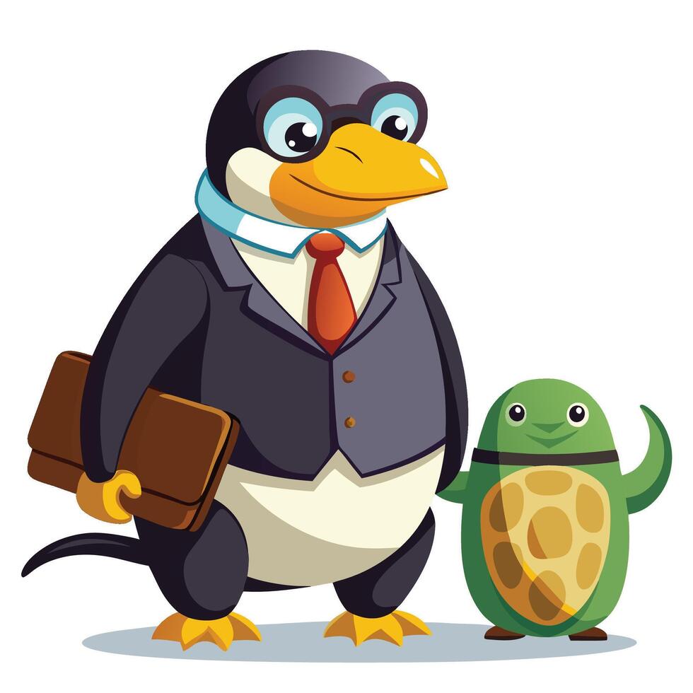 Penguin Businessman and Turtle Colleague vector