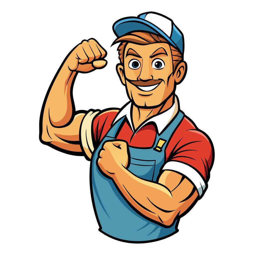 Powerful worker in overalls vector
