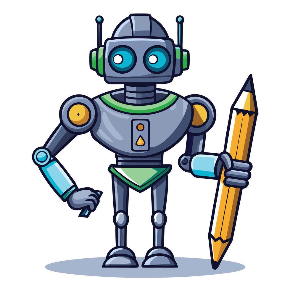 Robotic artist holding a pencil vector