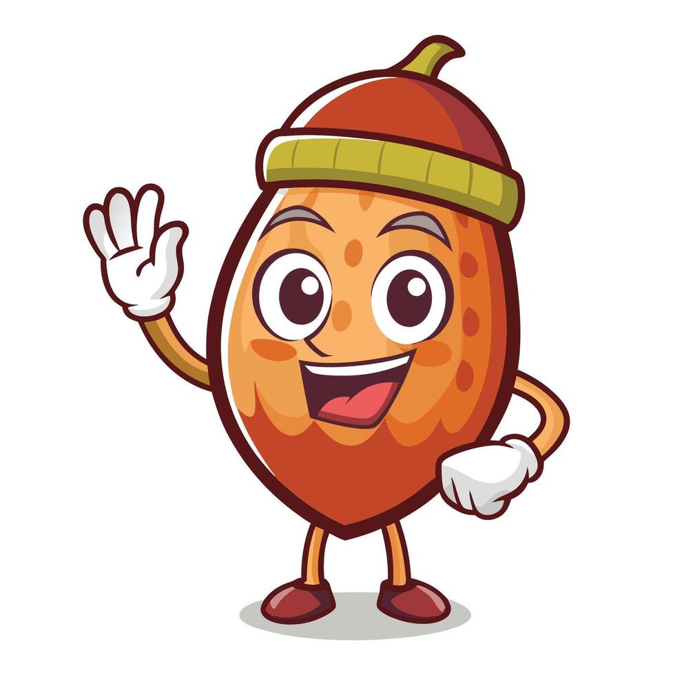 Smiling nut with a hat waves hello vector
