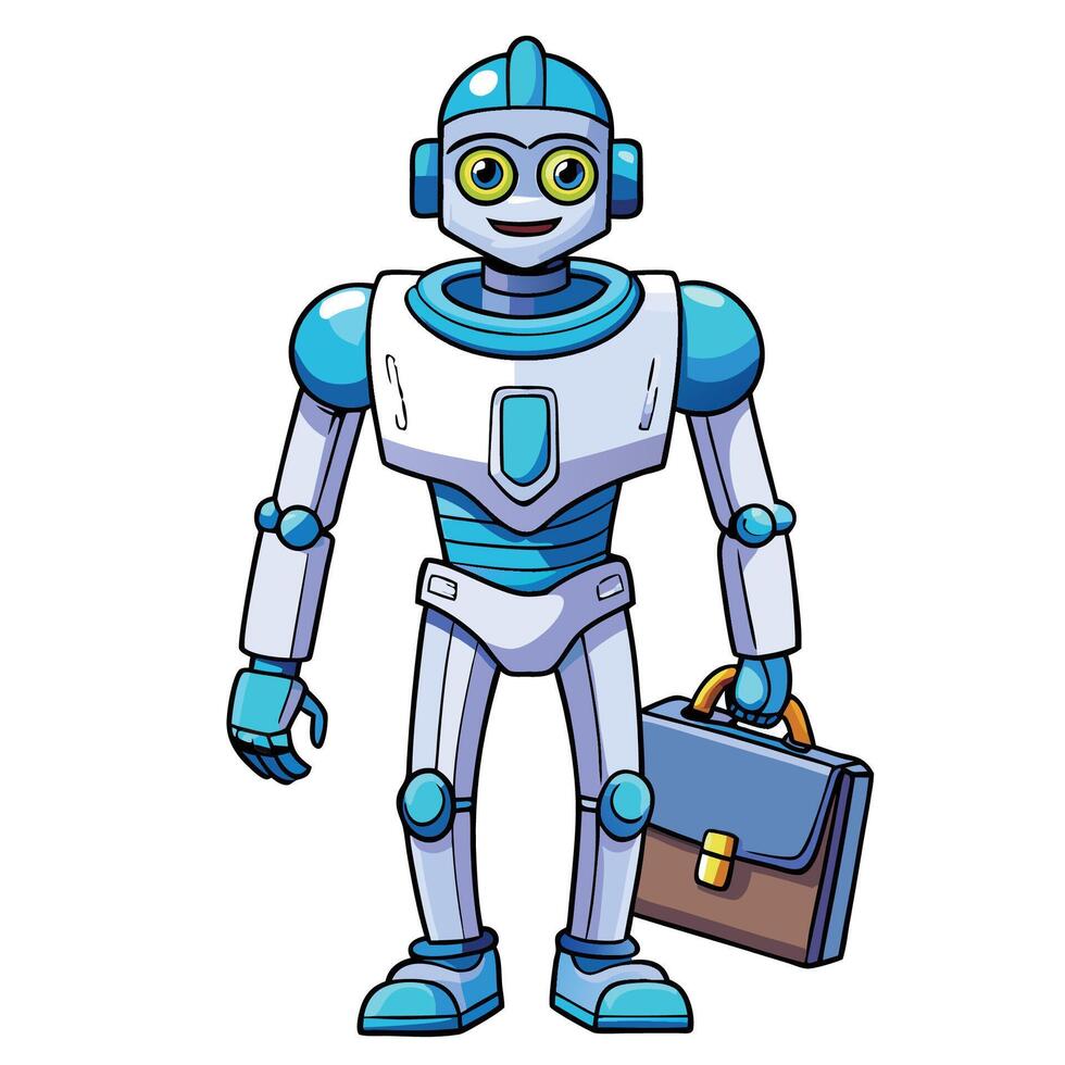 Smiling robot carrying a briefcase vector