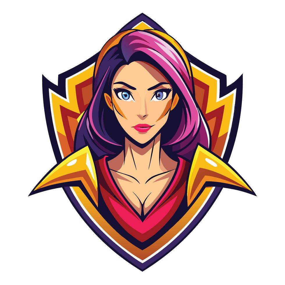 Strong female character, vibrant colors, stylized design vector