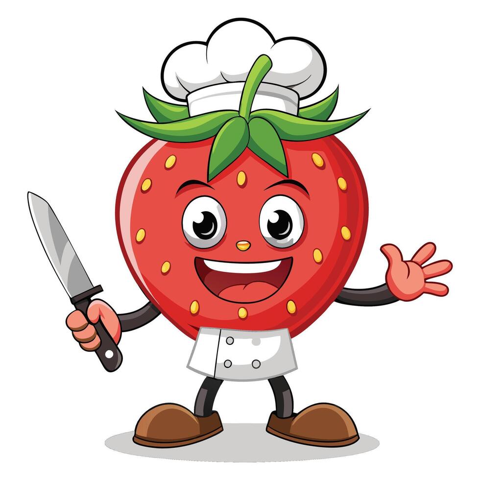 Strawberry chef character with knife vector
