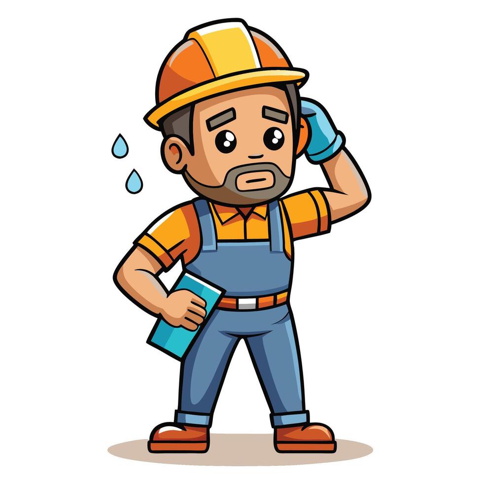 Sweaty construction worker with documents vector