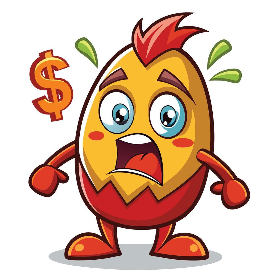 Surprised egg character with dollar sign, expressing shock vector
