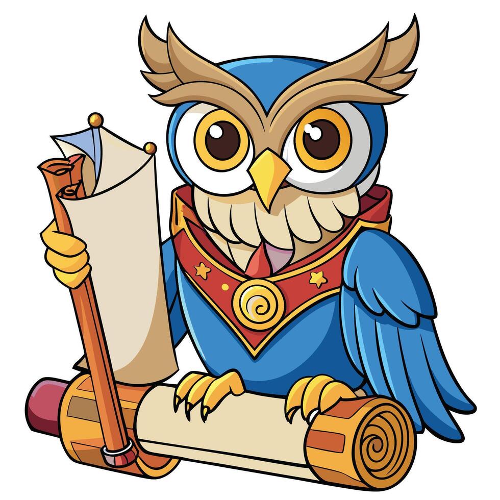 an owl with a scroll and a scroll vector