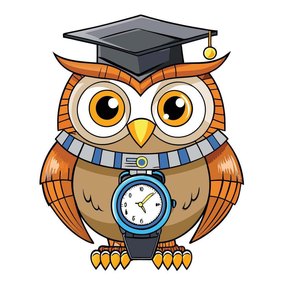 Wise Owl with Timepiece vector
