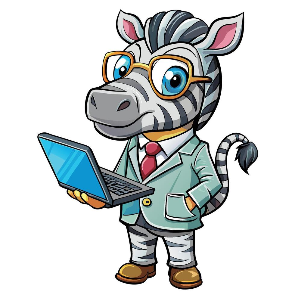 Zebra in a suit holding a laptop vector