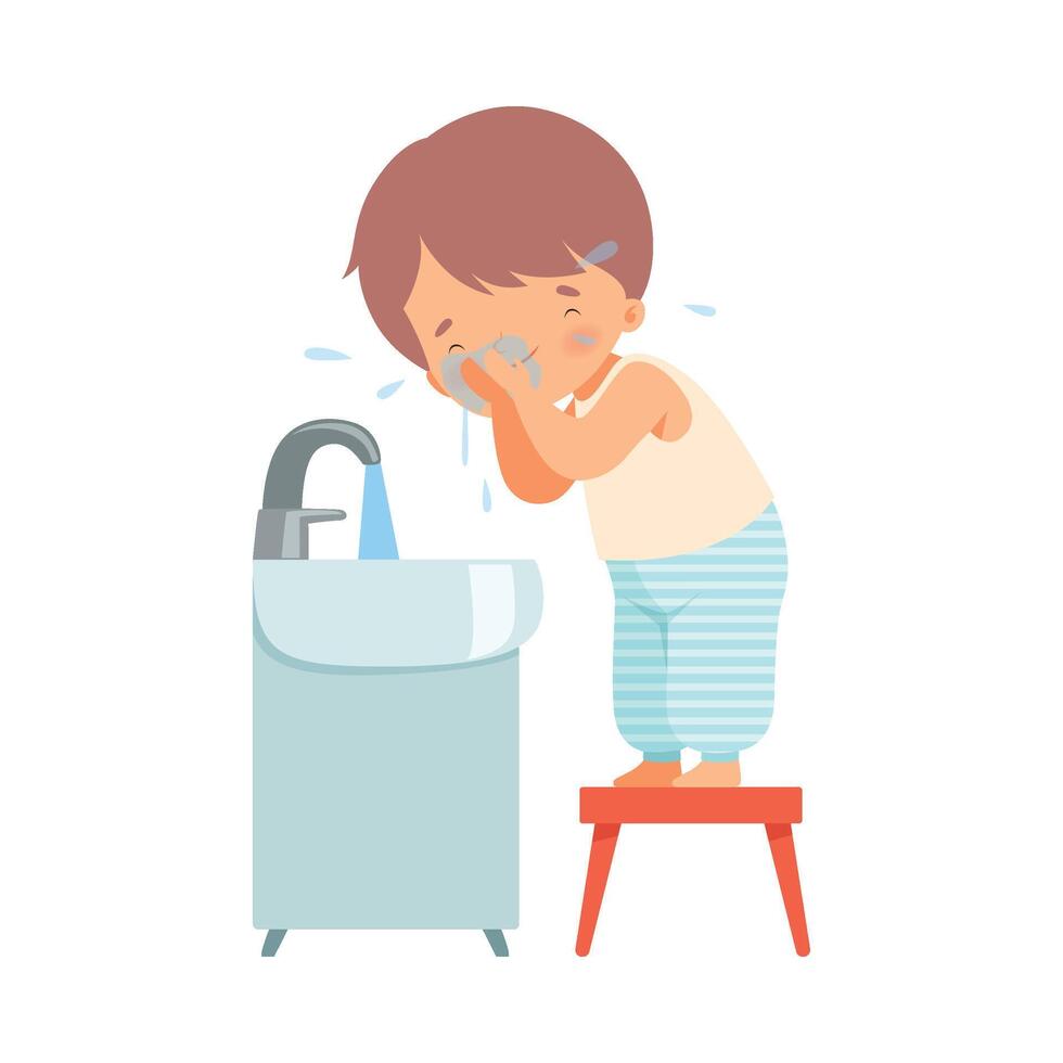 Little Boy Washing Up His Face in the Morning Illustration vector