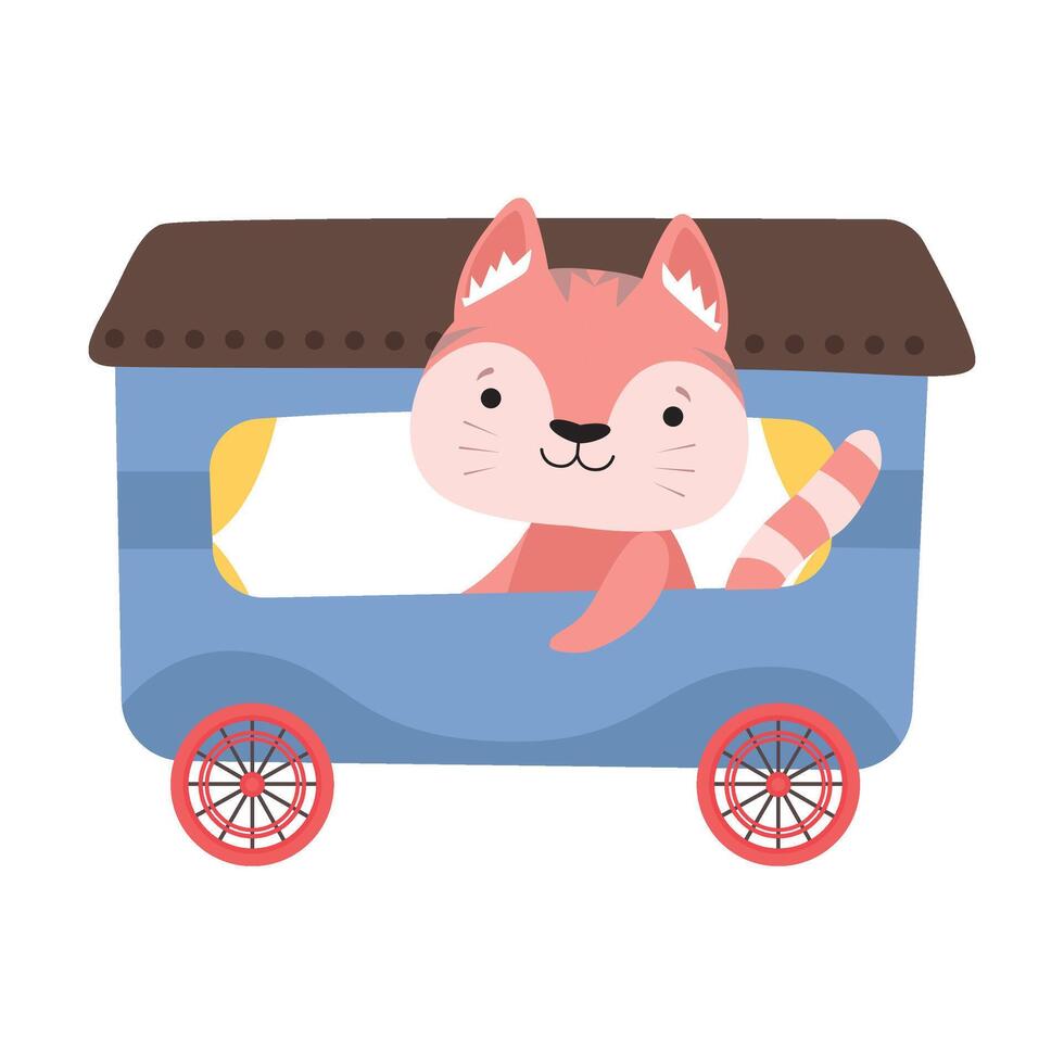 Funny Cat with Whiskers Riding on Carriage Illustration vector