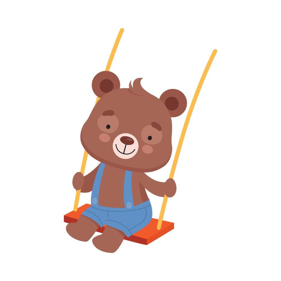 Cheerful Bear Character with Bucket Ears Swinging Illustration vector