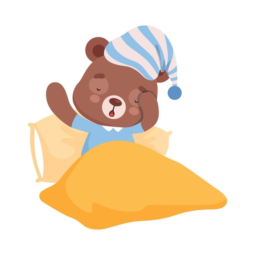 Sleepy Bear Character Yawning Getting Ready to Sleep Illustration vector