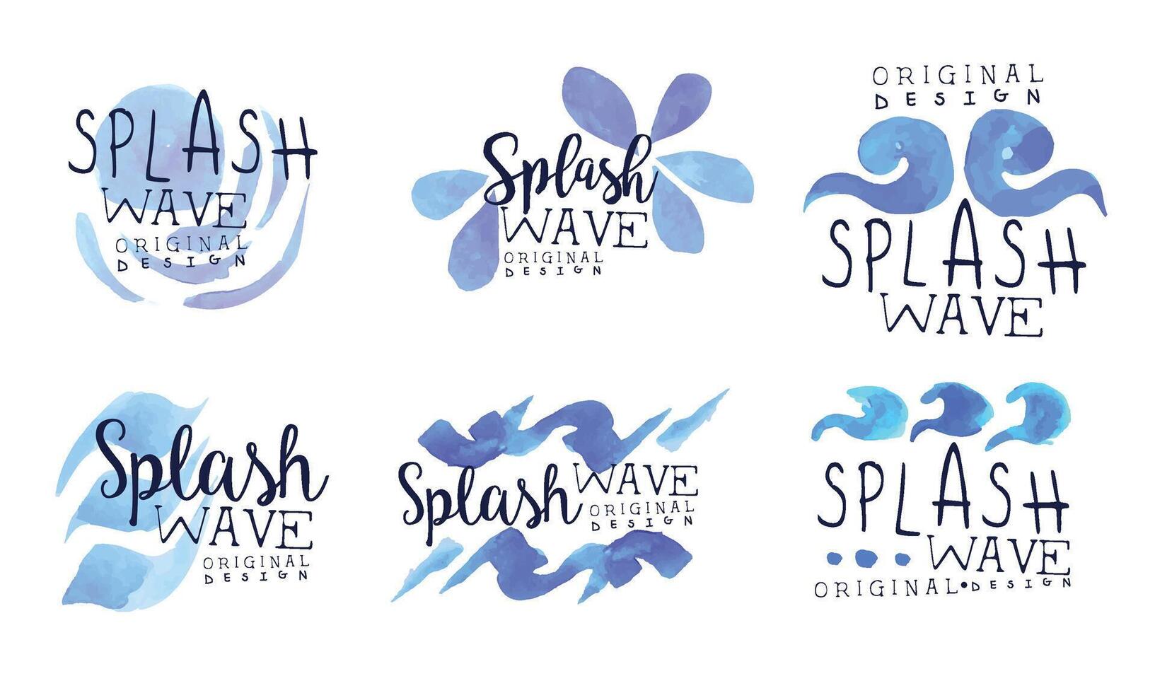 Splash Wave Labels Collection, Watercolor Badges with Blue Water Splashes Illustration vector