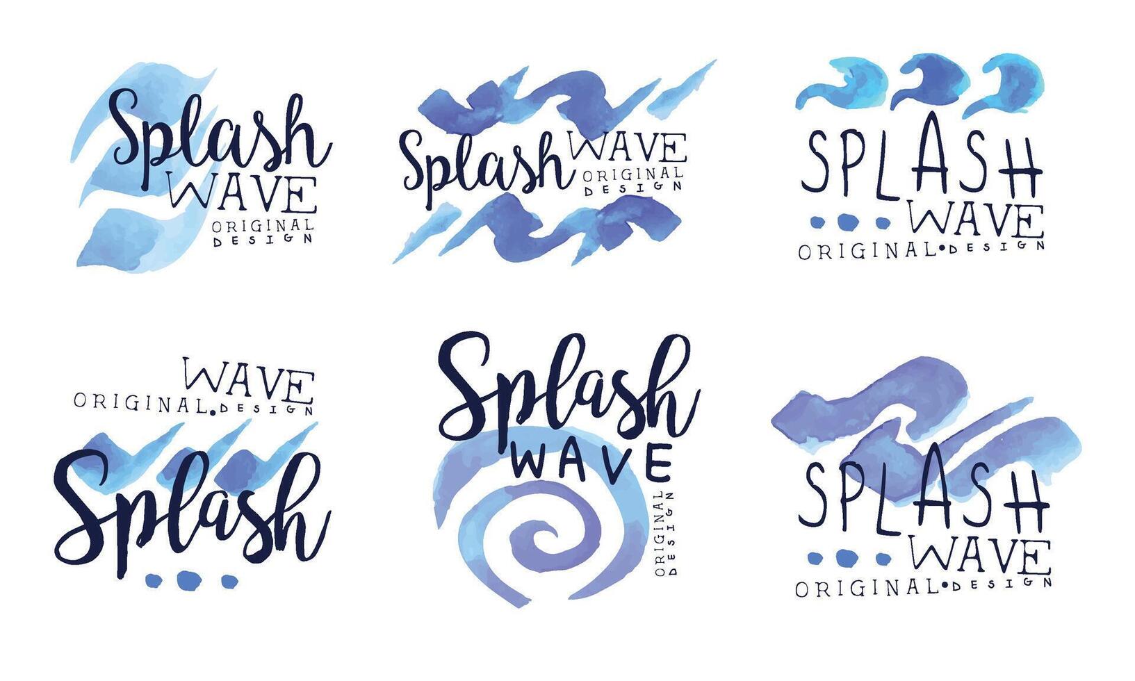 Splash Wave Labels Collection, Blue Badges with Water Splashes Illustration vector