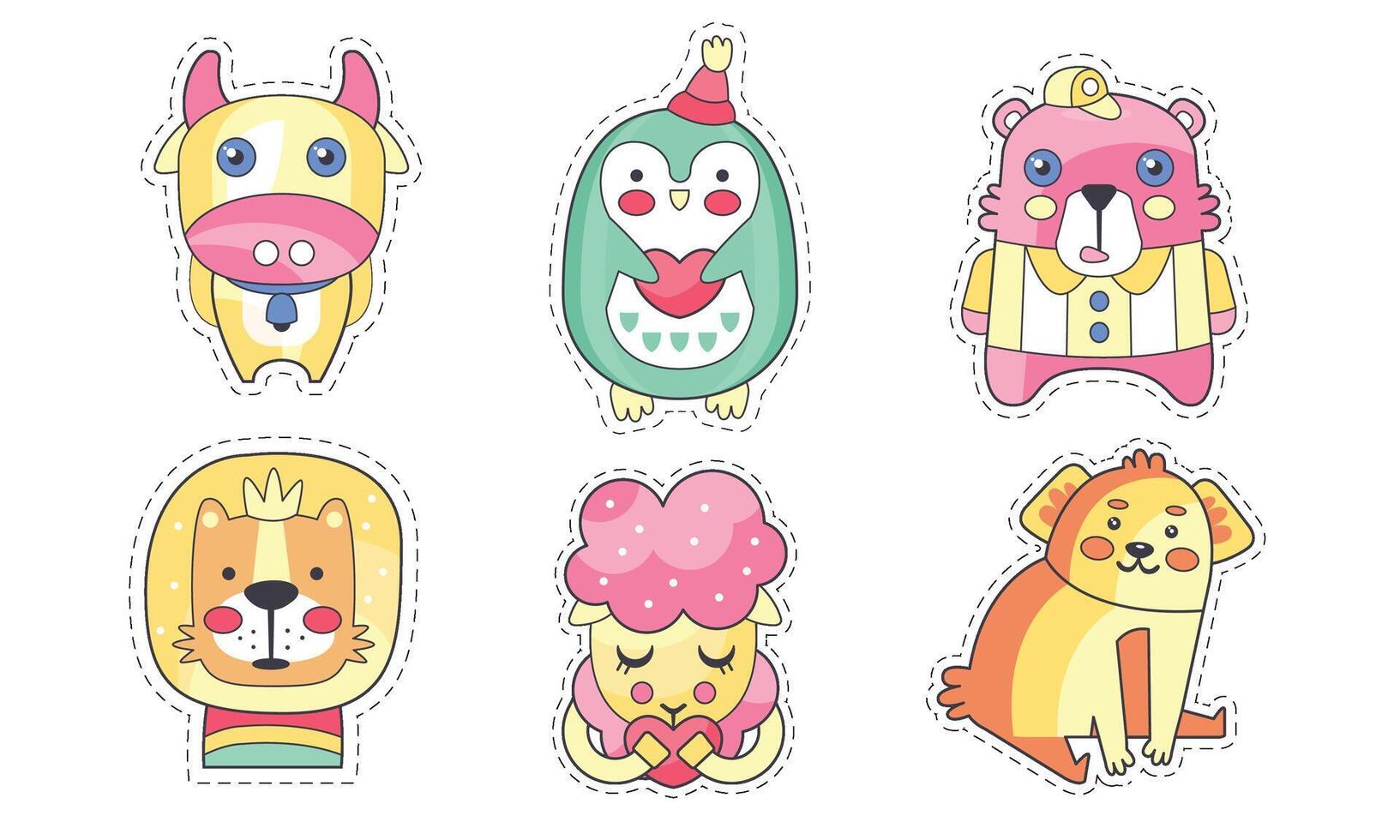 Lovely Different Animals Collection, Cute Colorful Cloth Patches, Applique for Kids Clothing Decoration Illustration vector