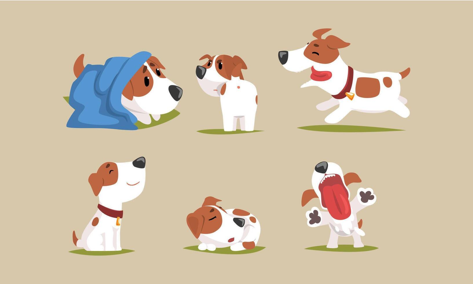 Cute Beagle Dog in Various Poses Collection, Funny Purebred Pet Animal Cartoon Character in Different Situations Illustration vector