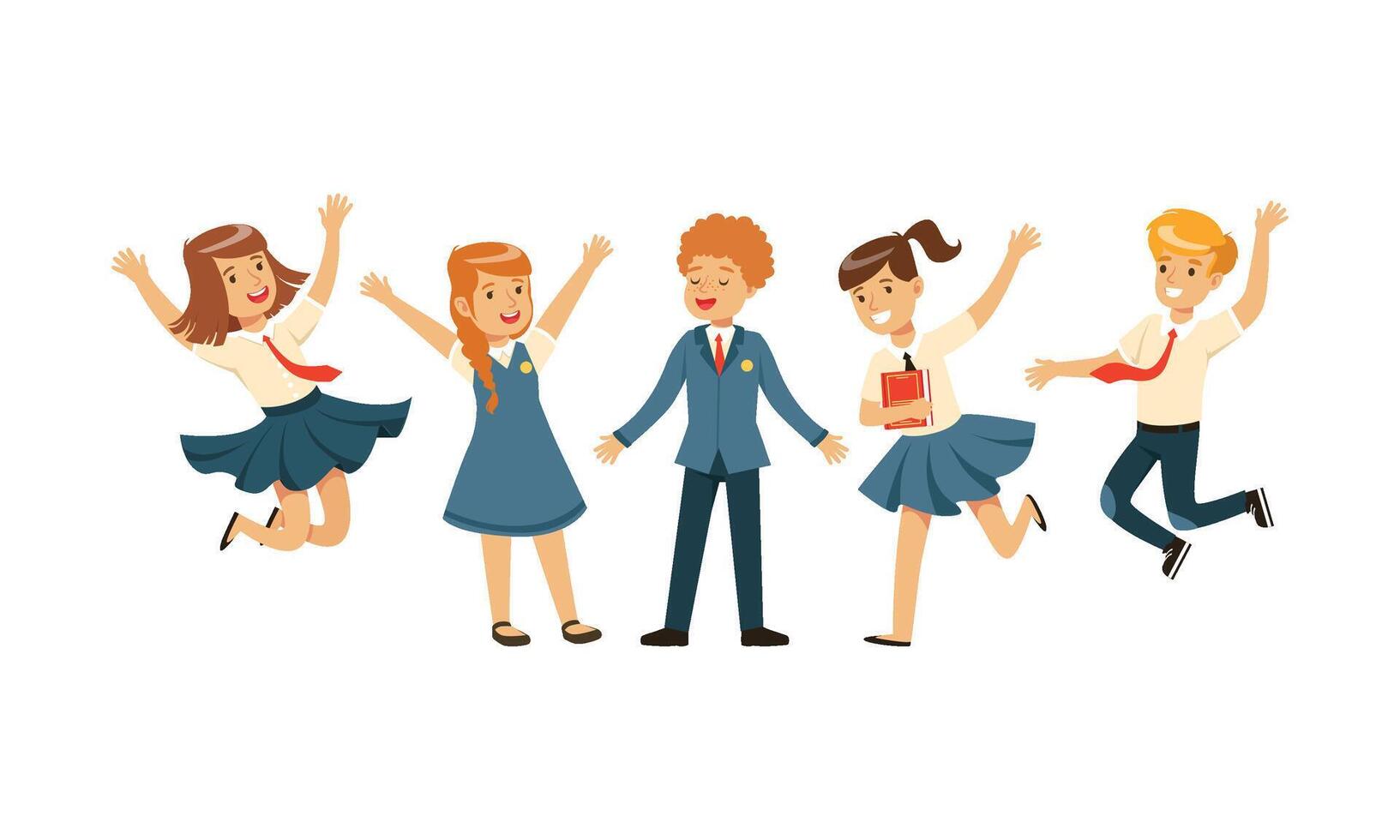 Cute School Students in Uniform Collection, Happy Schoolboys and Schoolgirls Cartoon Characters Illustration vector