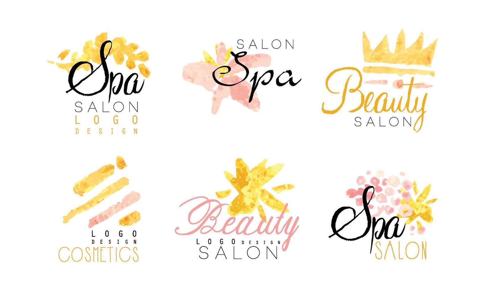 Spa Salon Logo Design Collection, Beauty, Cosmetics Center Watercolor Hand Drawn Badges Illustration vector