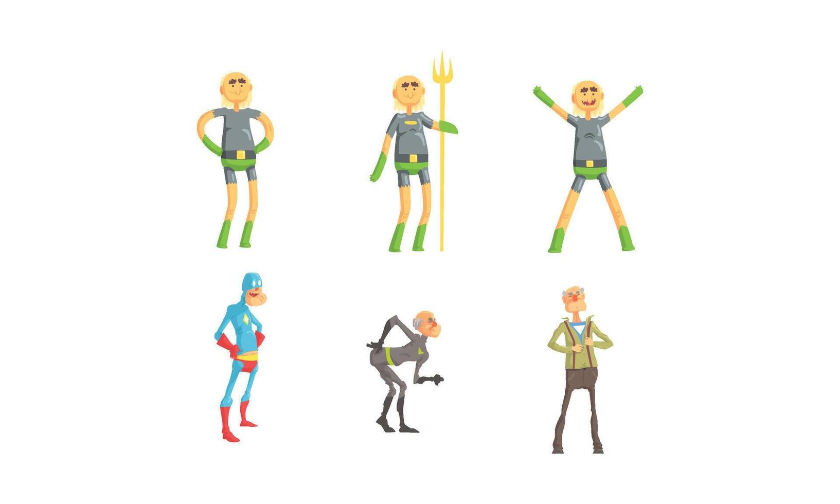 Funny Elderly Superheroes Collection, Senior Men Wearing Superhero Costumes Illustration vector