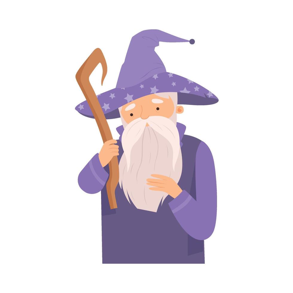 Cartoon Kind Wizard Character from Fairy Tale Illustration vector