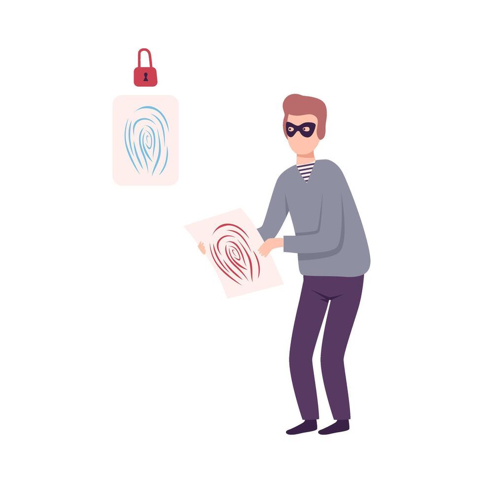 Hacker Stealing Personal Fingerprint, Cyber Internet Security, Computer Attack Illustration vector