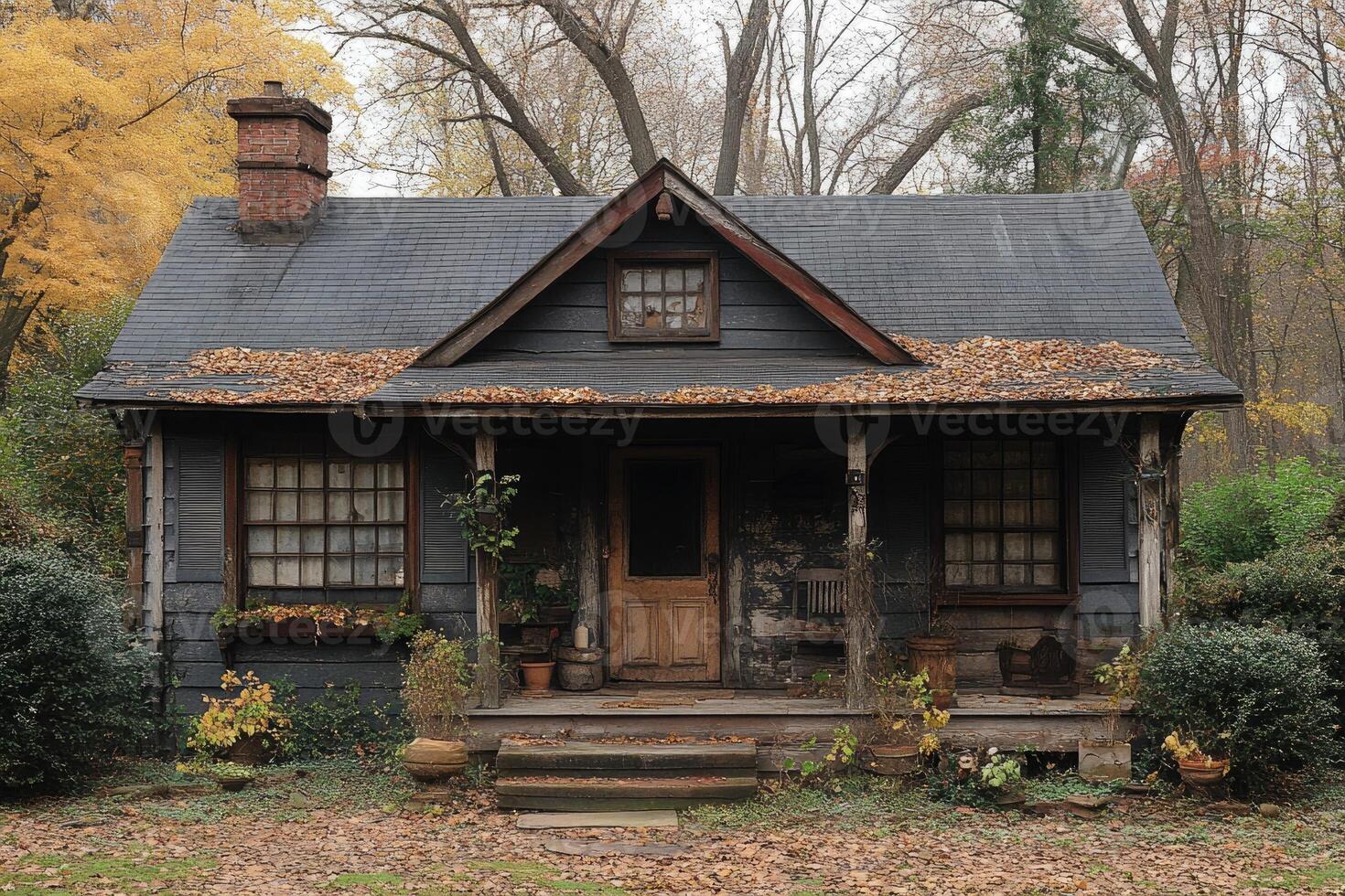 Rustic Autumn Cottage Nestled Amongst Autumn Trees photo