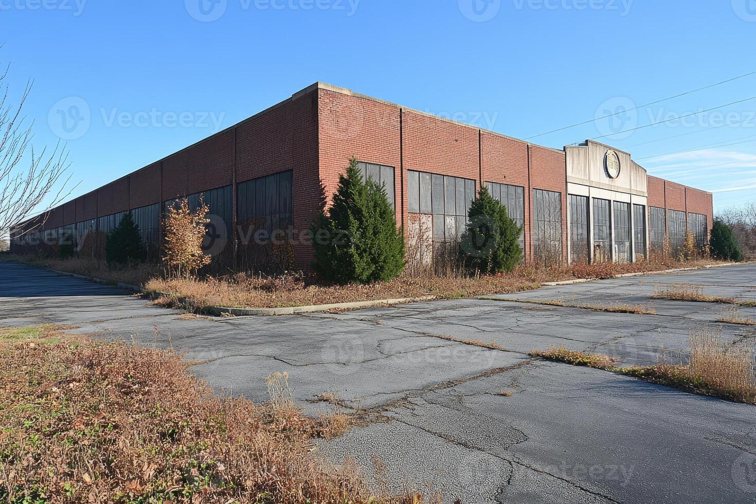 Abandoned Brick Building Under A Clear Blue Sky photo