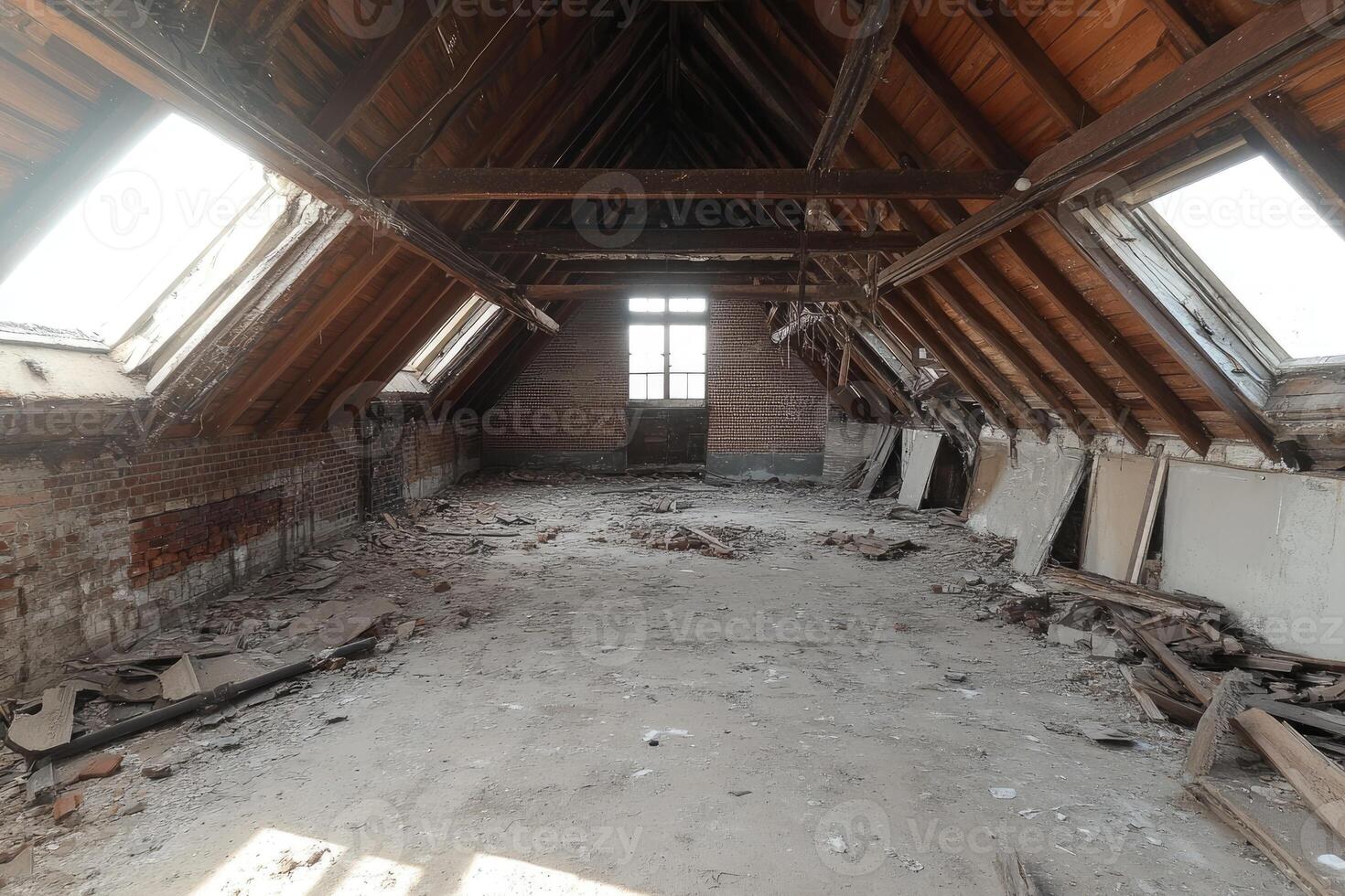 Derelict Attic Space Showing Extensive Damage and Decay photo